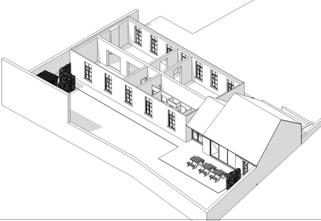 Esquisse du projet de réaménagement de la maison communale d'Elouges (Mulpas)