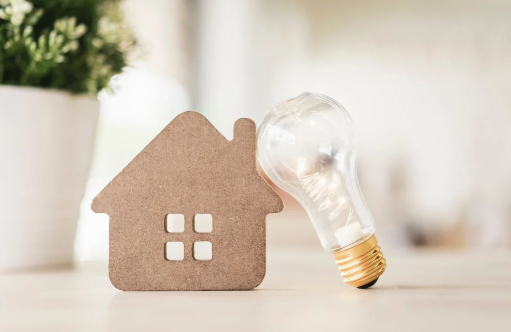 ^hoto d'une ampoule et d'une petite maison de liège