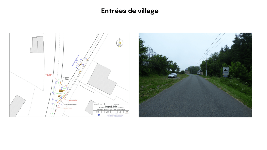 Plan et photo illustratifs du projet d'aménagement des entrées de village à Manhay