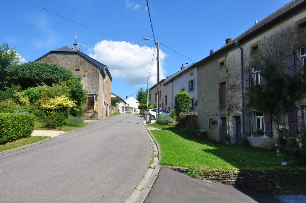 photo d'une rue et des devant de portes des maisons, les usoirs