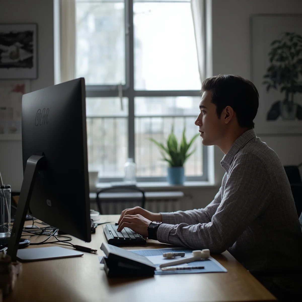 personne travaillant derrière son ordinateur