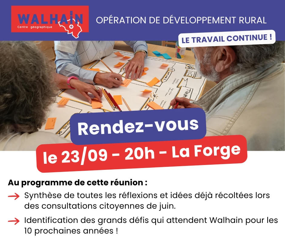 Communication sur la réunion de retour à la population prévue le 23 septembre 2026 à Walhain