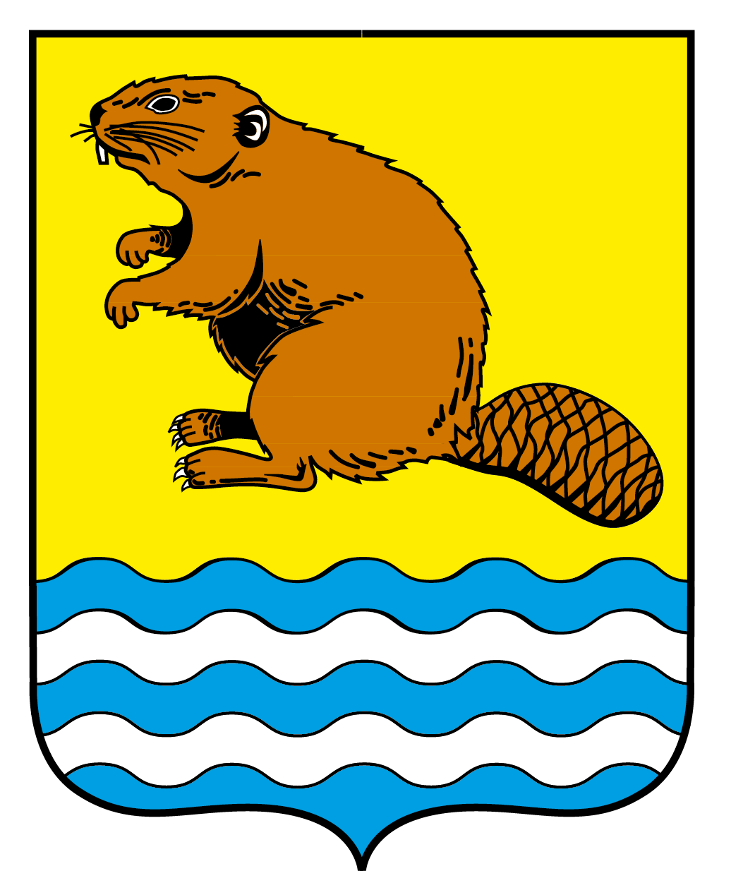 Blason de la commune de Bièvre : D'or à un castor au naturel, à l'ondée d'azur, chargée de deux fasces également ondées, d'argent.